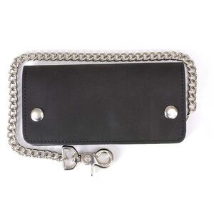7308 Leather Bi-Fold Biker Wallets w/Anti-Theft Stainless Steel Chain - 7